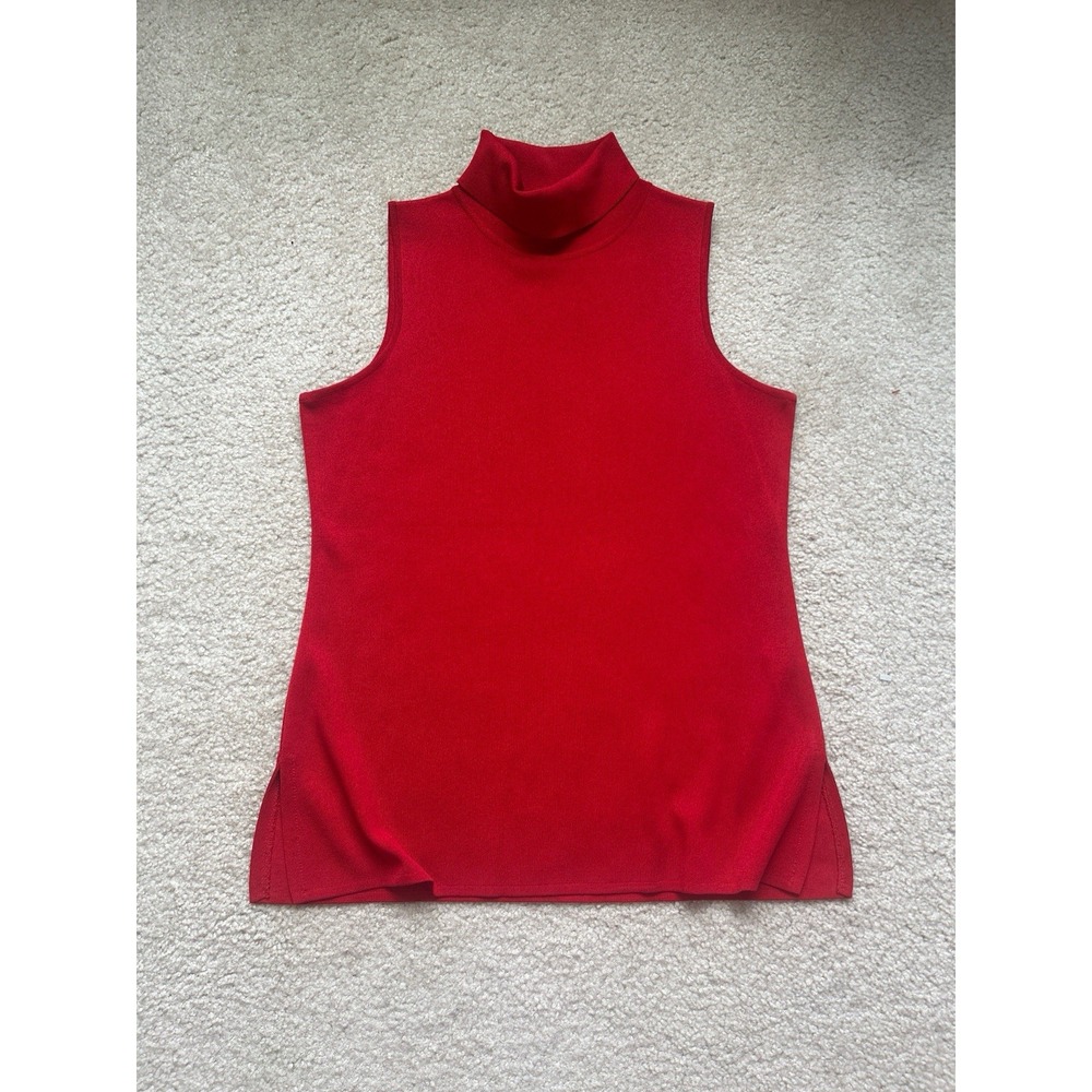 Exclusively Misook S Red Sleeveless Turtleneck Top Acrylic Knit Top Coquette
